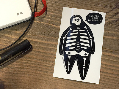 Glow in dark skeleton sticker black and white cartoon electric illustration phantom skeleton