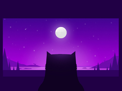 Forest cat cat forest fox moon purple