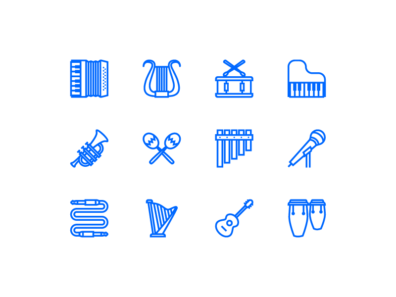 Musical instruments accordion drum guitar icon instrument lyre music musical piano pictogram vector