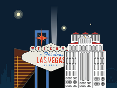 Mini Las Vegas Skyline architecture buildings draw illustration las vegas. flat illustration night sky silhouettes welcome