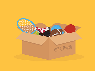 Lost And Found box brand brand strategy bright flat illustration lost and found sports yellow