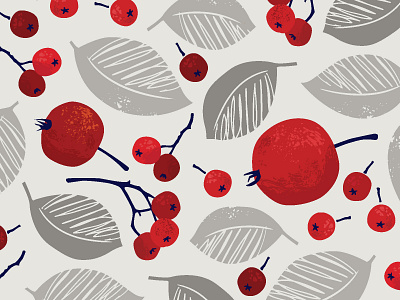 Autumn pattern berries design fabric graphic design illustration leaves nature pattern red apple rowan