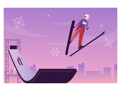 Olympic Ski Jumping 2d background city illustration jumping russia ski skis sky snowflake winter olympic