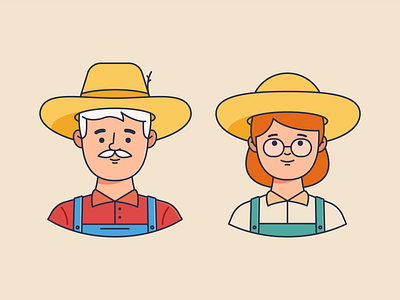 Farmer couple avatars 2d avatar body color country farmer illustration man village woman workers