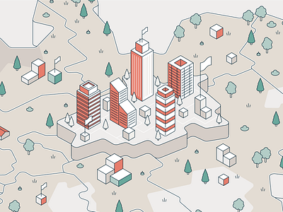 Isometric town map 2d 3d building city illustration isometric lineart town vector