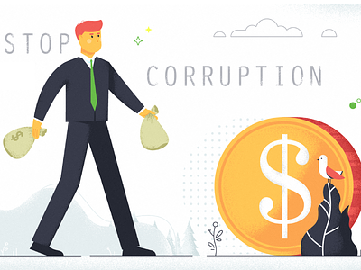 Stop Corruption bird coin corruption dollar man money plant walk