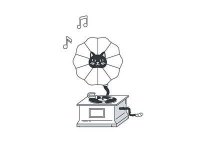 Cat in the gramophone black white cat gramophone minimalism music notes