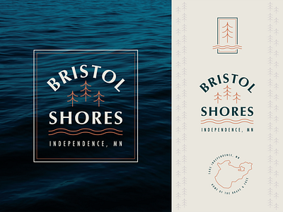 Bristol Shores Residential Homes Pt. 4 badge branding bristol lake letter logo mark mn pine tree resident homes shores simple square symbol trees typography
