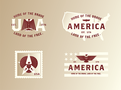 America – Home of the brave, land of the free. america branding design eagle flag illustration letter logo mark post stamp star symbol type typography usa