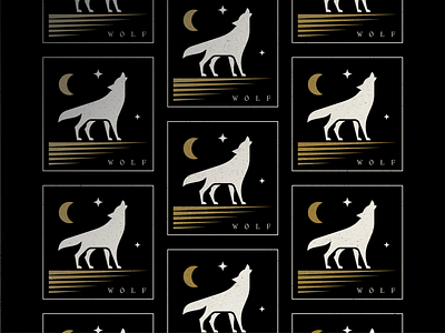 Wolf blackandgold branding design howling illustration logo mark moon pattern stars symbol texture wolf