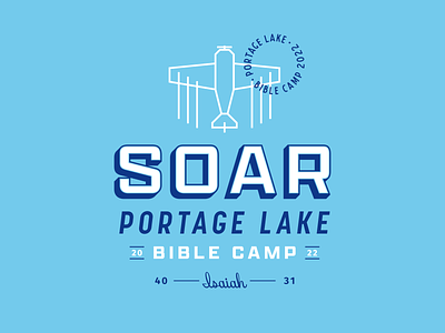 Portage Lake Bible Camp 2022 airplane aviation bible camp brandi camp design icon illustration logo mark plane soar symbol typography vintage