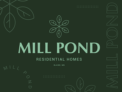 Mill Pond Logo blaine brand elements branding design green icon letter logo mark mill minimalistic mn pond residential symbol type typography windmill