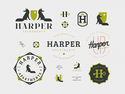 Harper Apartments Logo Concepts apartment apartments collage concepts design fox harper icon illustration irish letter logo mark mn residential st. paul symbol type typography