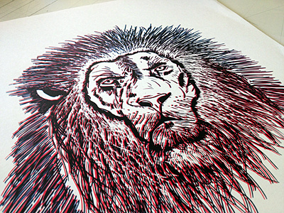 lion illustration silkscreen 3d analog blue illustration lion red silkscreen print