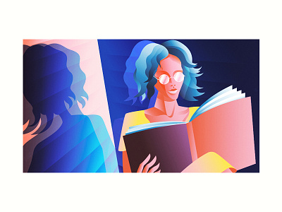 lady reading study abstract blue book girl gradients lady light pink reading shadow