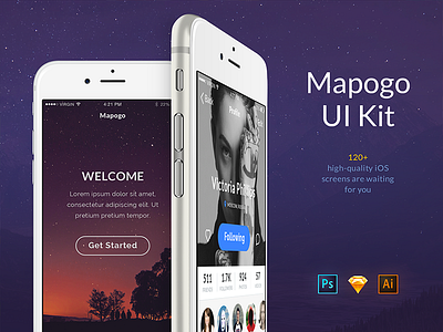 Mapogo UI Kit e commerce ios iphone mapogo music sign ui sign up sketch social ui kit ui8