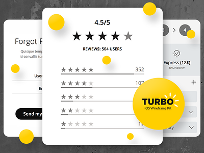 Turbo iOS Wireframe Kit forgot password moments prototyping rating shipping sketch 3 stars template turbo ui wireframes