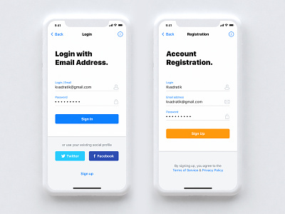 iPhone X - Login and Registration account facebook fields ios iphone x login mobile registration sign in sign up twitter ui