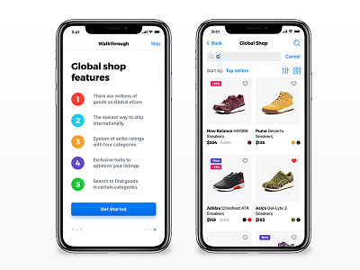 Global Shop - iPhone X ecommerce features global shop ios screens iphone x shop sneakers