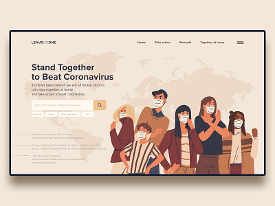 LeaveNoOne Web Landing page for Coronavirus Pandemic all together character design character illustration coronavirus covid 19 covid19 event illustration landing page landing page ui online party people together ui ui ux ui design web web design website
