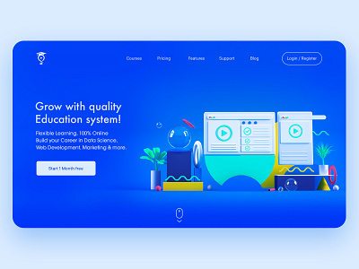 Online course web landing page with 3D elements