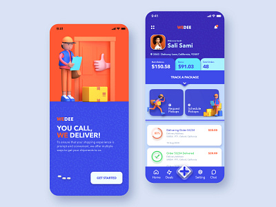 WEDEE app ui concept exploration with 3d characters 3d character 3d delivery man 3d illustration 3d modeling 3d ui app delivery app design ios logestic mobile app pickup truck ui ui ux ui design ux