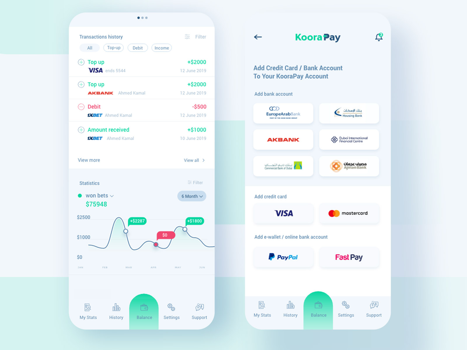 KooraPay mobile app UI design by AK on Dribbble