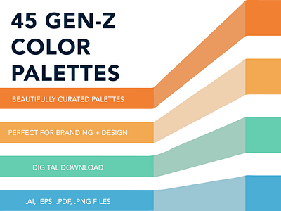 45 Gen Z Color Palette Project - Digital Reference Chart adobe adobe swatch files ase ase files branding color palettes color schemes colors design gen z hex codes illustration trendy trendy color palettes