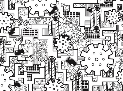 cog in the machine black and white cog in the machine complex creative inspiration daily illustration design designing doodle art doodle design graphic graphic design growth illustration printmaking