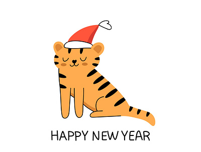 Cute tiger animal cute funny happy holidays illustration merry christmas sweet tiger