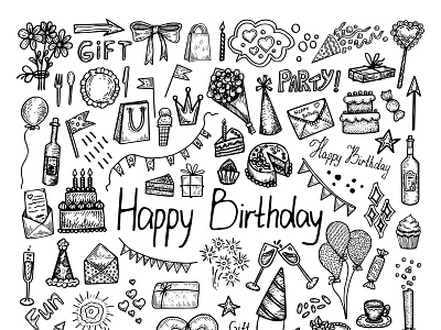 Happy birthday doodle set