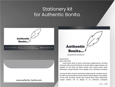 Stationery kit for Authentic Bonita. animation branding business card business logo creative logo design envelop graphic design illustration logo stationery kit ui