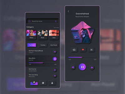 Music App UI Design app dark design home page design illustration mobile app design music app design neomorphism ui ui design uiux