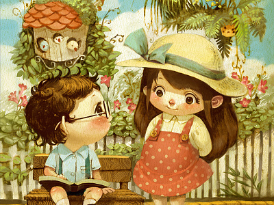 Hi! chibi children cute digital flower illustration