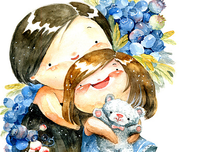 Love you, mom! blueberry card chibi daughter love mom watercolor