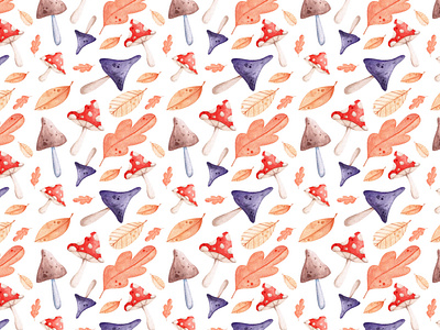 Autumn pattern autumn background fabric pattern illustration kids pattern leaves mushroom pattern seamless