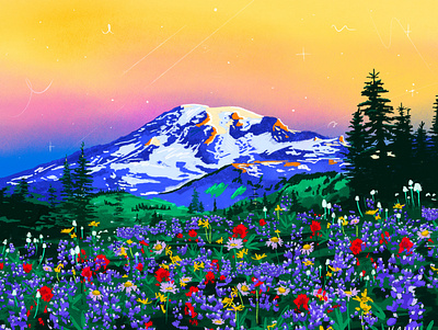 Mt Rainier art artist design digital art graphic design illustration illustrator landscape pnw procreate seattle sunset washington state