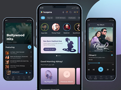 Hungama Music App application design graphic design mobile musicapp ui ux