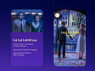 La la land, movie card art creativity design la la land mobile movies ui ux web design