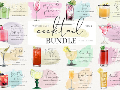 Watercolor Cocktail Illustration Clipart