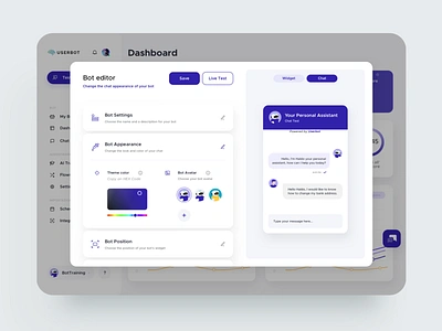 Userbot Settings WEB 2020 app appearance bot branding dashboard design illustrator ios settings trend ui ux web web design website