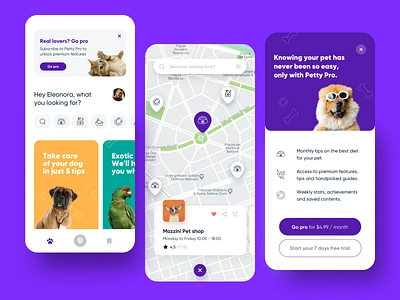 Pet App app cards concept creative dashboard design dribbble flat ios map pay pet pets petshop premium ui ux