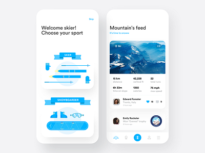 Mountain tracking app android app branding card color dashboard design dribbble flat icons illustration ios material minimal onboarding social sport tracking ui ux