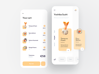 Sushi restaurant app app card dashboard delivery design dribbble flat food illustration minimal ui ux