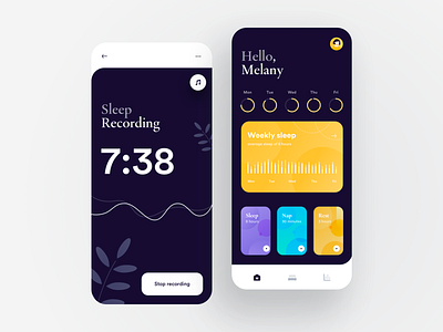 Sleep tracker app app card color concept dashboard design flat gradient illustration minimal sleep tracker tracking ui ux