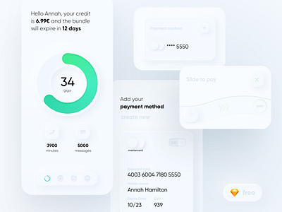 FREE - Telco Skeumorph App app card concept creative dashboard design dribbble flat ios payment skeumorphism skeuomorph skeuomorphic telco ui ux