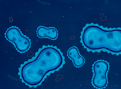 Bacterias adobe animation background bacteria blue characterdesign illustration microscope photoshop texture