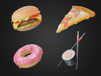 3d food icons 3d blender burger donut fastfood food icon illustration pizza sushi