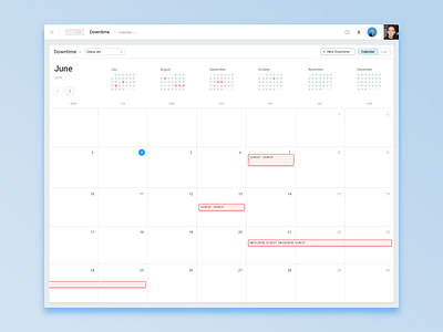 Downtime UI calendar calender downtime interface planner planning schedule ui