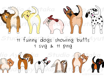 See our butts dogs butt cartoon cute dogs funny vector